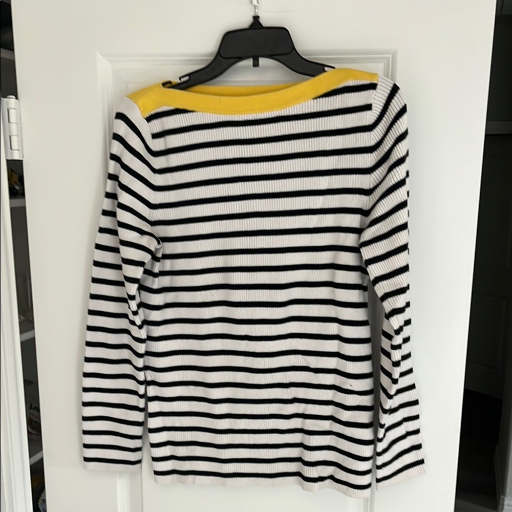 Ralph Lauren Striped Long Sleeve Top with Yellow Accent